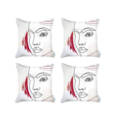 Set Of Four 18" X 18" Gray White Black And Red Polyester Abstract Zippered Pillow