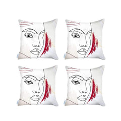 Set Of Four 18" X 18" Gray White Black And Red Polyester Abstract Zippered Pillow