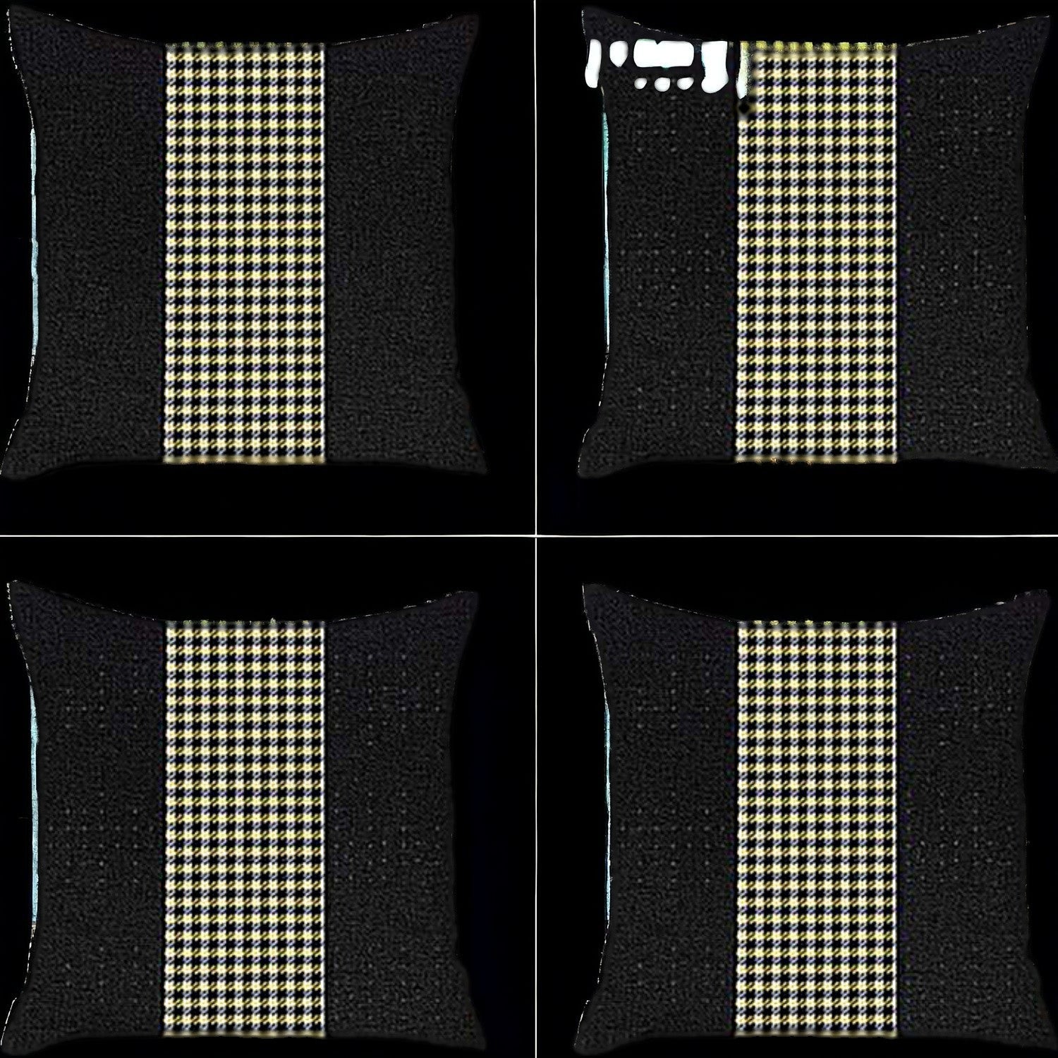 Set Of Four 18" X 18" Black And Yellow Polyester Houndstooth Zippered Pillow