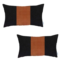 Set Of Two 20" X 12" Black And Brown Polyester Geometric Zippered Pillow