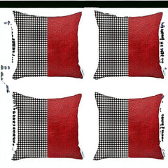 Set Of Four 18" X 18" Red Polyester Houndstooth Zippered Pillow