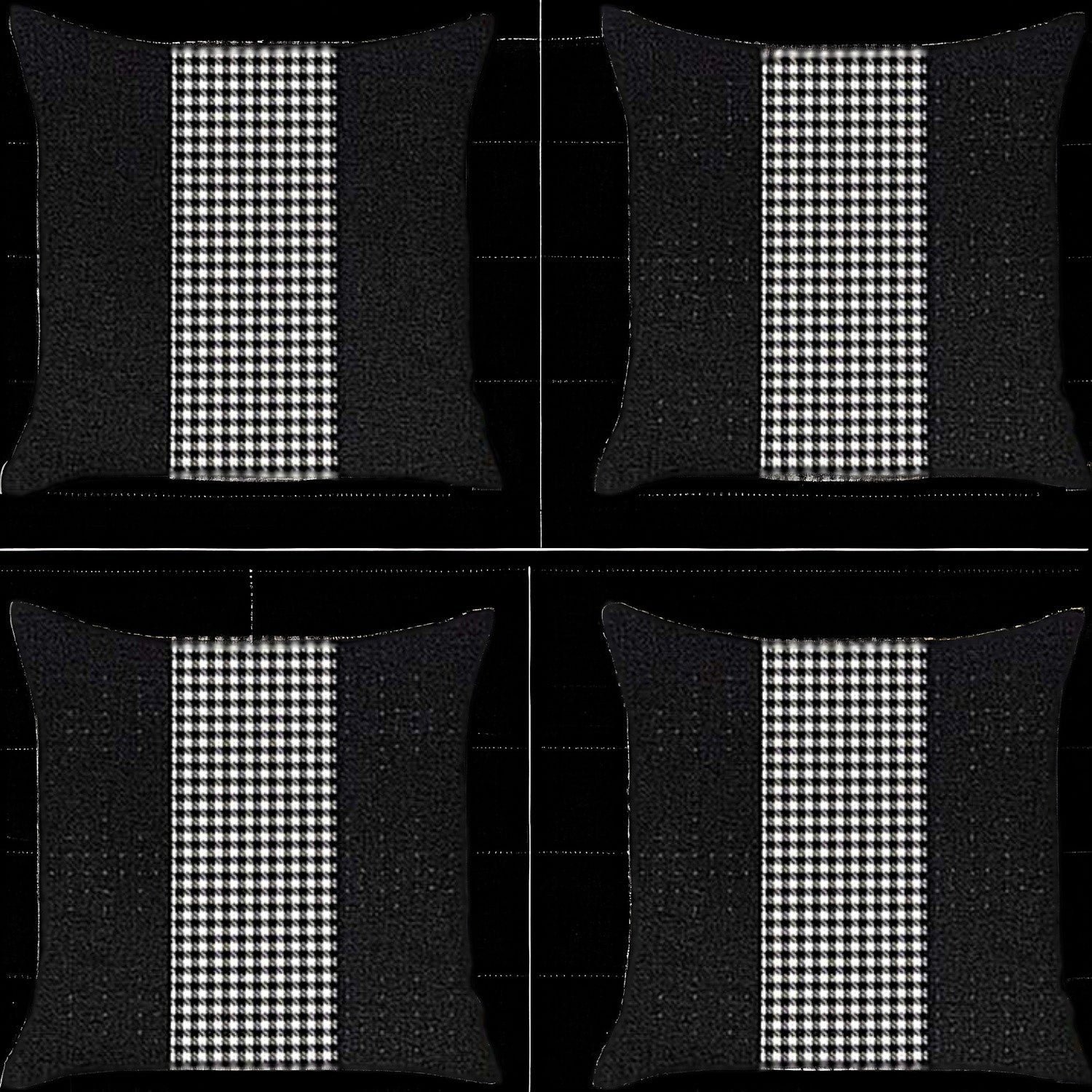 Set Of Four 18" X 18" Black And White Polyester Houndstooth Zippered Pillow