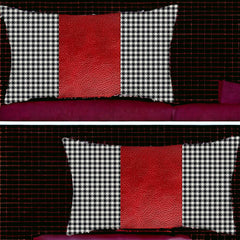 Set Of Two 20" X 12" Black And Red Polyester Houndstooth Zippered Pillow