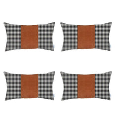 Set Of Four 20" X 12" Black And Brown Polyester Houndstooth Zippered Pillow