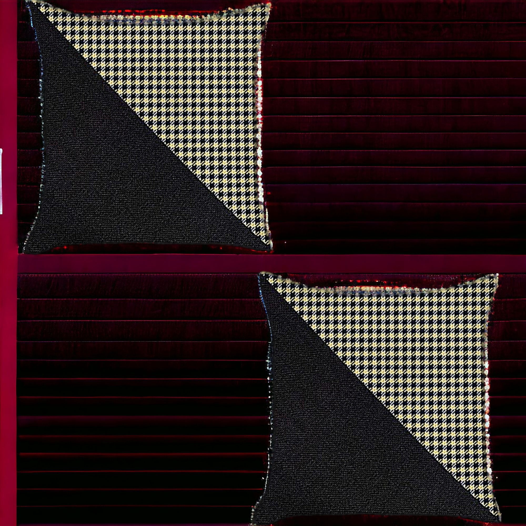 Set Of Two 18" X 18" Black And Yellow Polyester Houndstooth Zippered Pillow