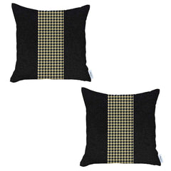 Set Of Two 18" X 18" Black And Yellow Polyester Houndstooth Zippered Pillow