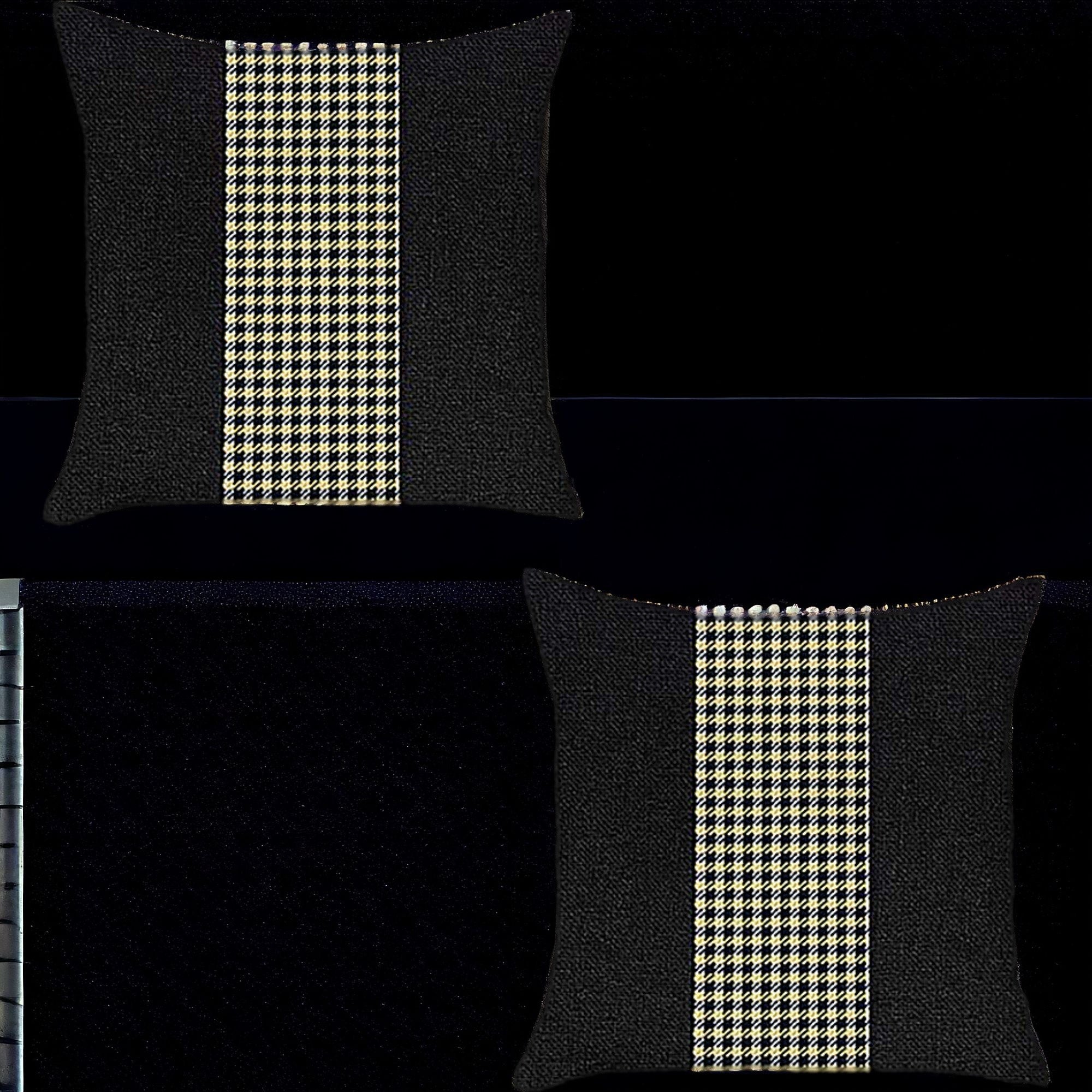 Set Of Two 18" X 18" Black And Yellow Polyester Houndstooth Zippered Pillow