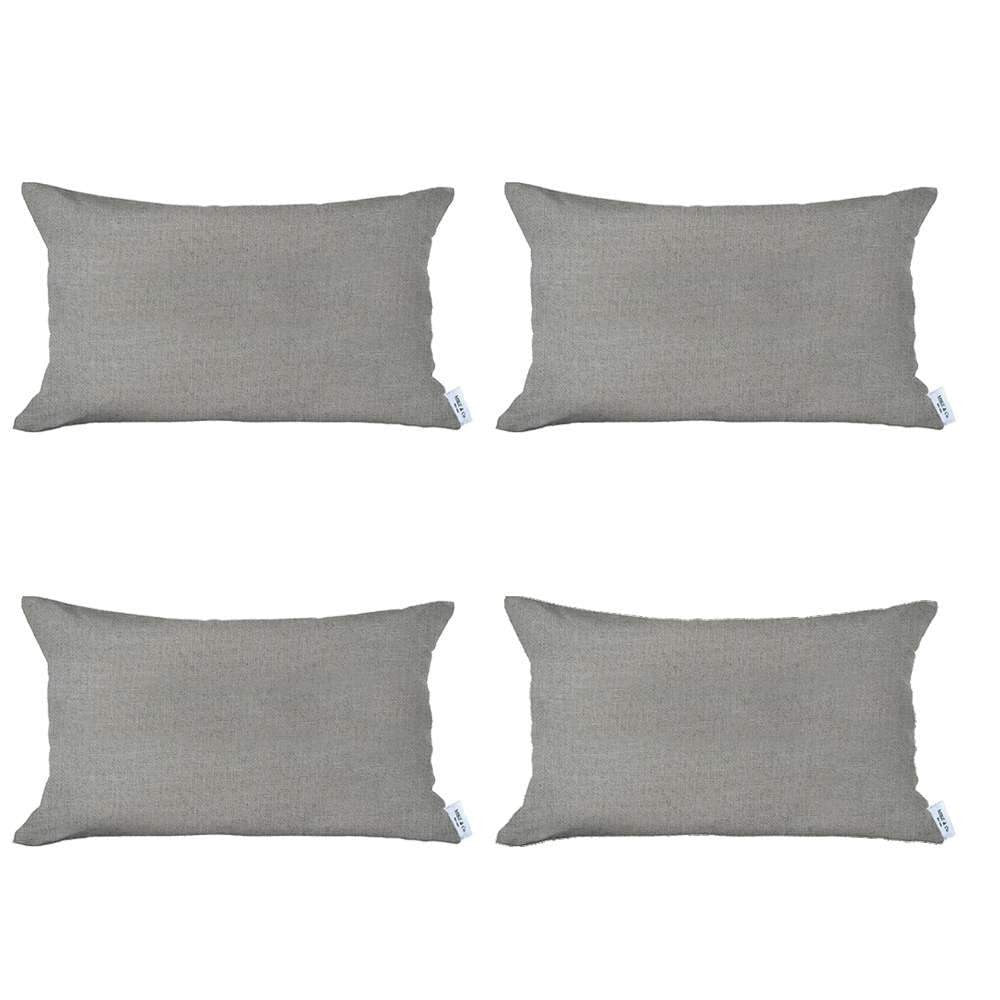 Set Of Four 20" X 12" Ivory Polyester Zippered Pillow