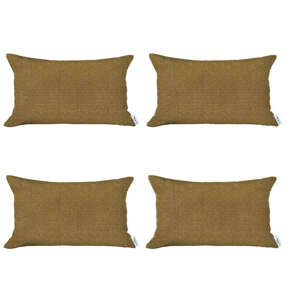 Set Of Four 20" X 12" Yellow Polyester Zippered Pillow