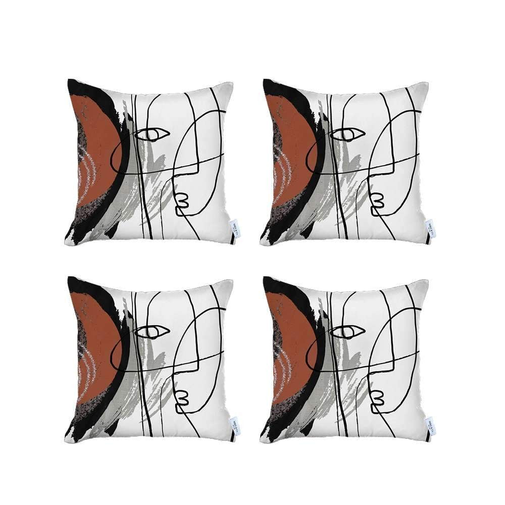 Set Of Four 18" X 18" Gray White Black And Red Polyester Abstract Zippered Pillow