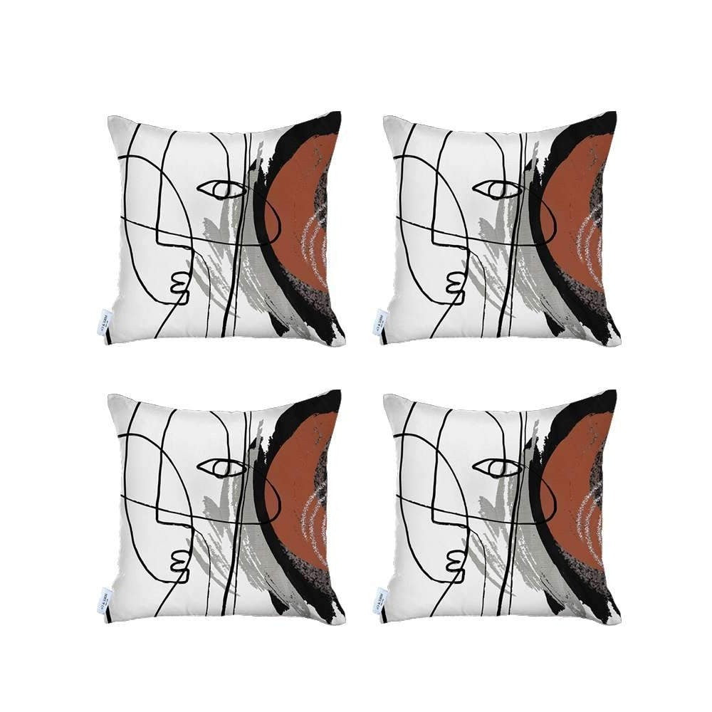 Set Of Four 18" X 18" Gray White Black And Red Polyester Abstract Zippered Pillow