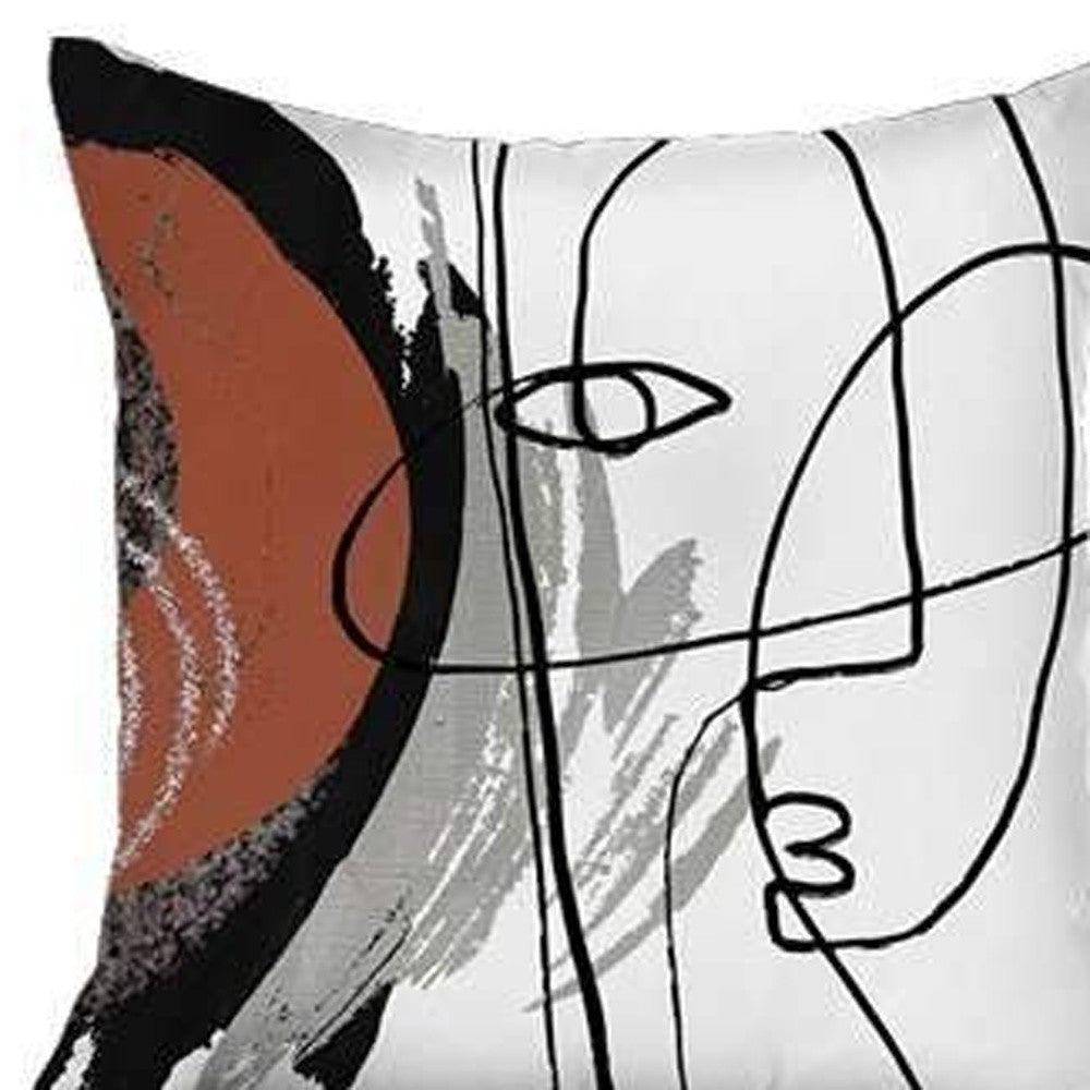 Set Of Four 18" X 18" Gray White Black And Red Polyester Abstract Zippered Pillow