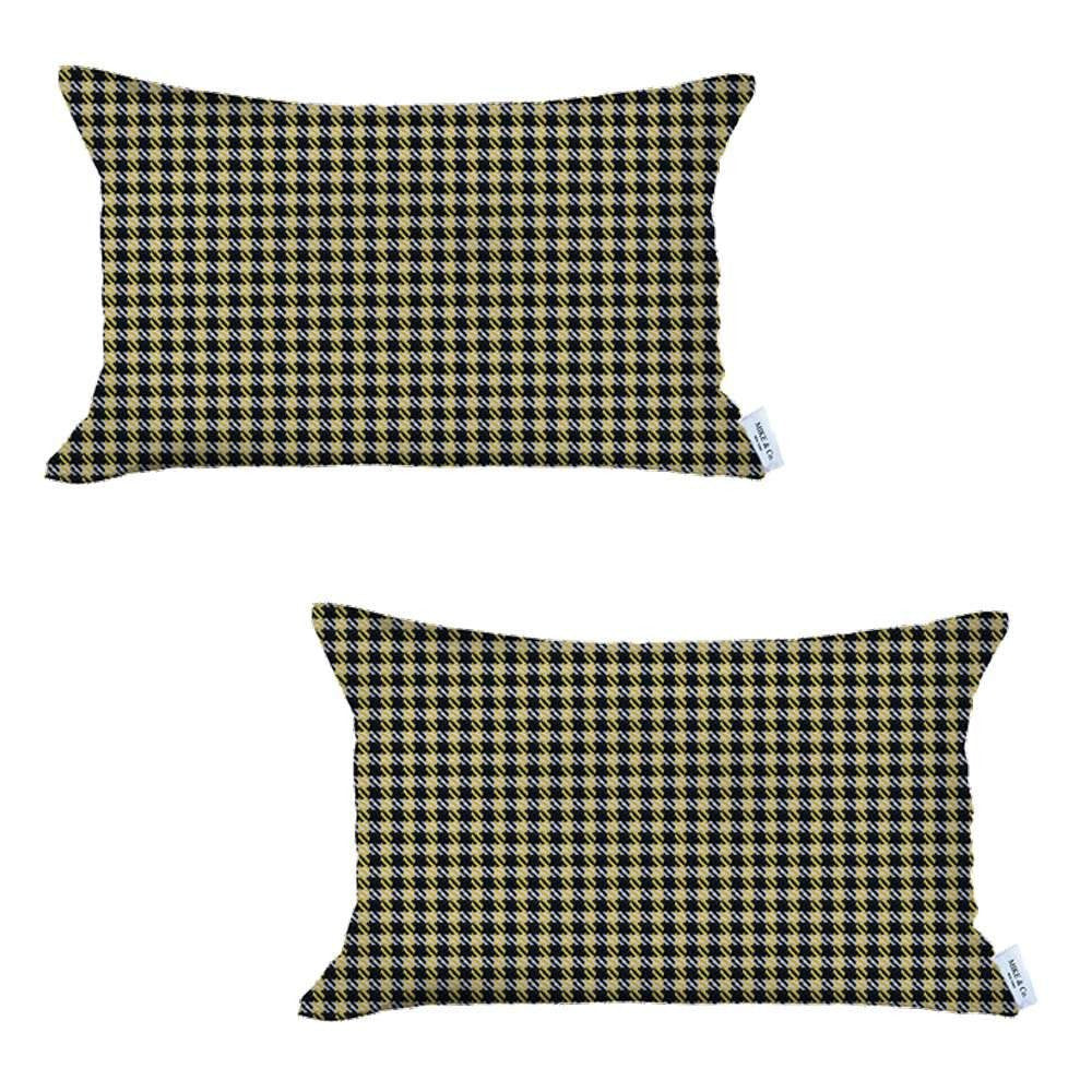 Set Of Two 20" X 12" Yellow Polyester Houndstooth Zippered Pillow