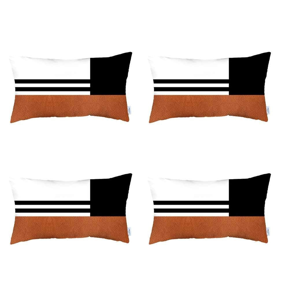 Set Of Four 20" X 12" Brown And Black Polyester Striped Zippered Pillow