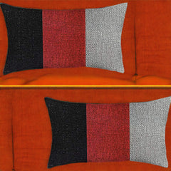 Set Of Two 20" X 12" Black Red And Grey Polyester Geometric Zippered Pillow