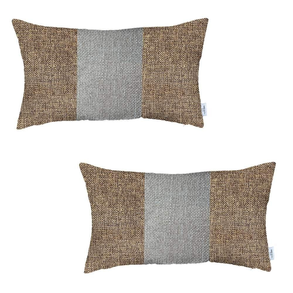 Set Of Two 20" X 12" Brown And Grey Polyester Geometric Zippered Pillow