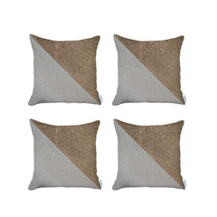 Set Of Four 18" X 18" Brown And Grey Polyester Geometric Zippered Pillow