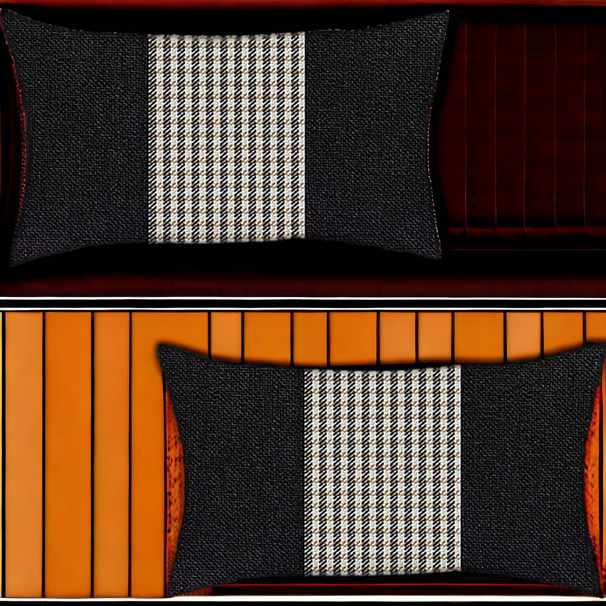 Set Of Two 20" X 12" Black And Brown Polyester Houndstooth Zippered Pillow