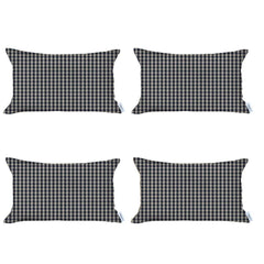 Set Of Four 20" X 12" Black Polyester Houndstooth Zippered Pillow