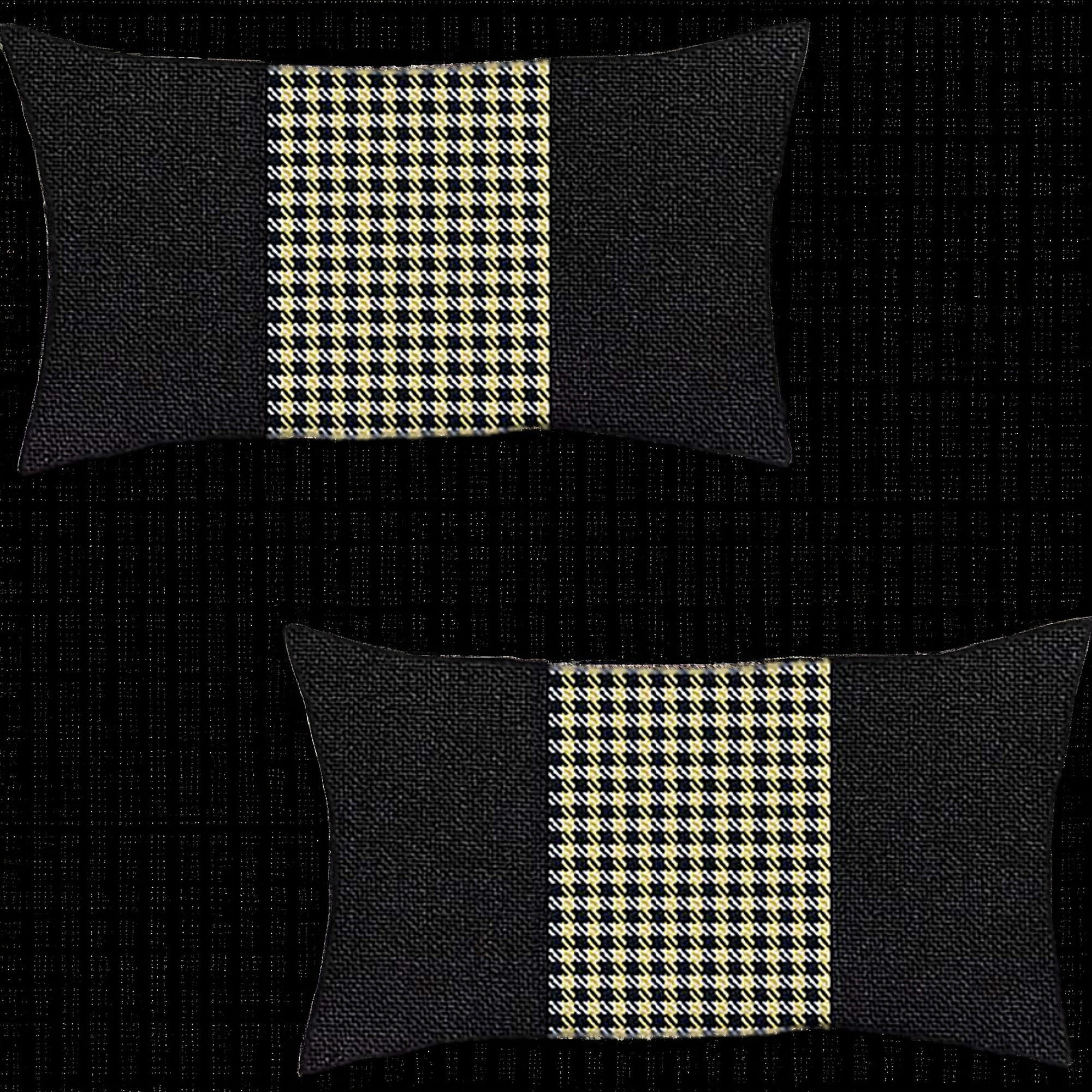 Set Of Two 20" X 12" Black And Yellow Polyester Houndstooth Zippered Pillow