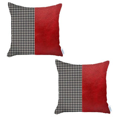 Set Of Two 18" X 18" Red Polyester Houndstooth Zippered Pillow