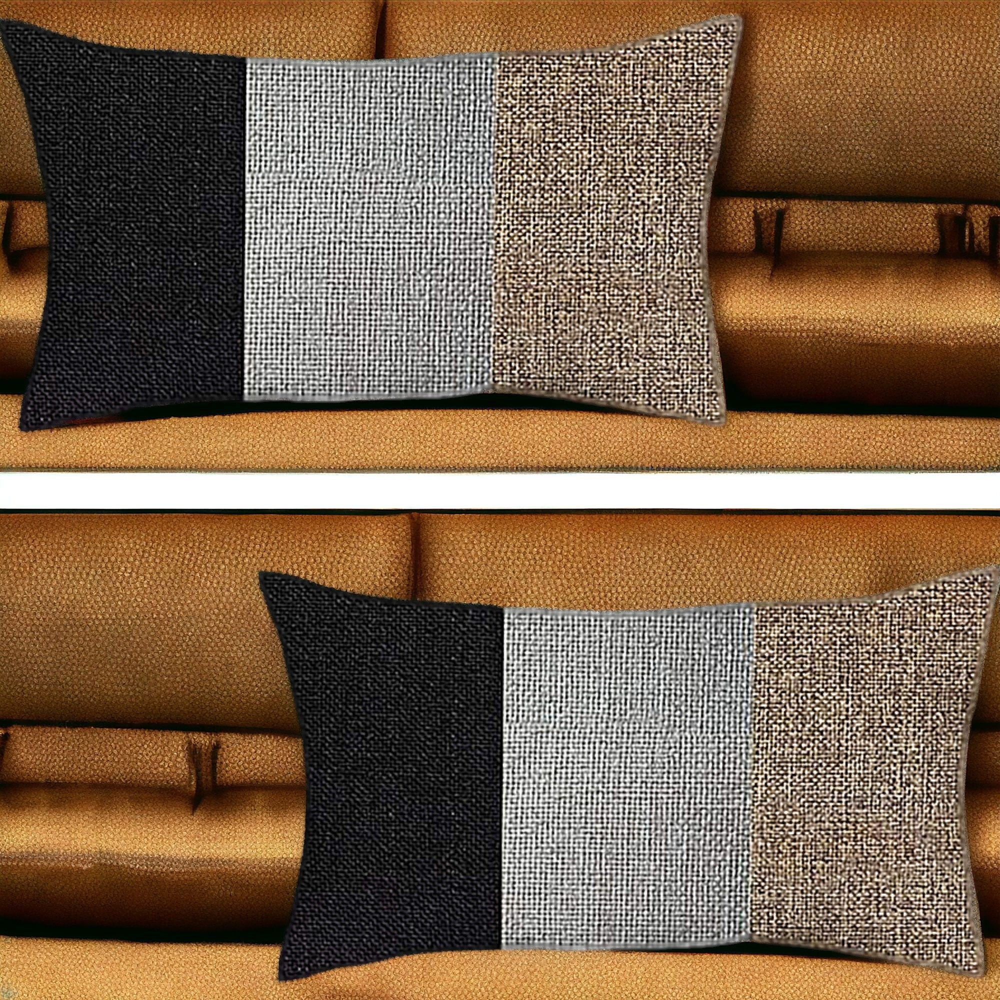 Set Of Two 20" X 12" Black Grey And Brown Polyester Geometric Zippered Pillow