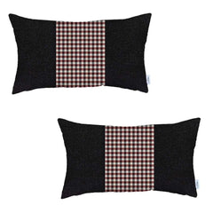 Set Of Two 20" X 12" Black And Red Polyester Houndstooth Zippered Pillow