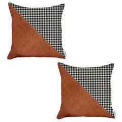 Set Of Two 18" X 18" Brown And Black Polyester Houndstooth Zippered Pillow