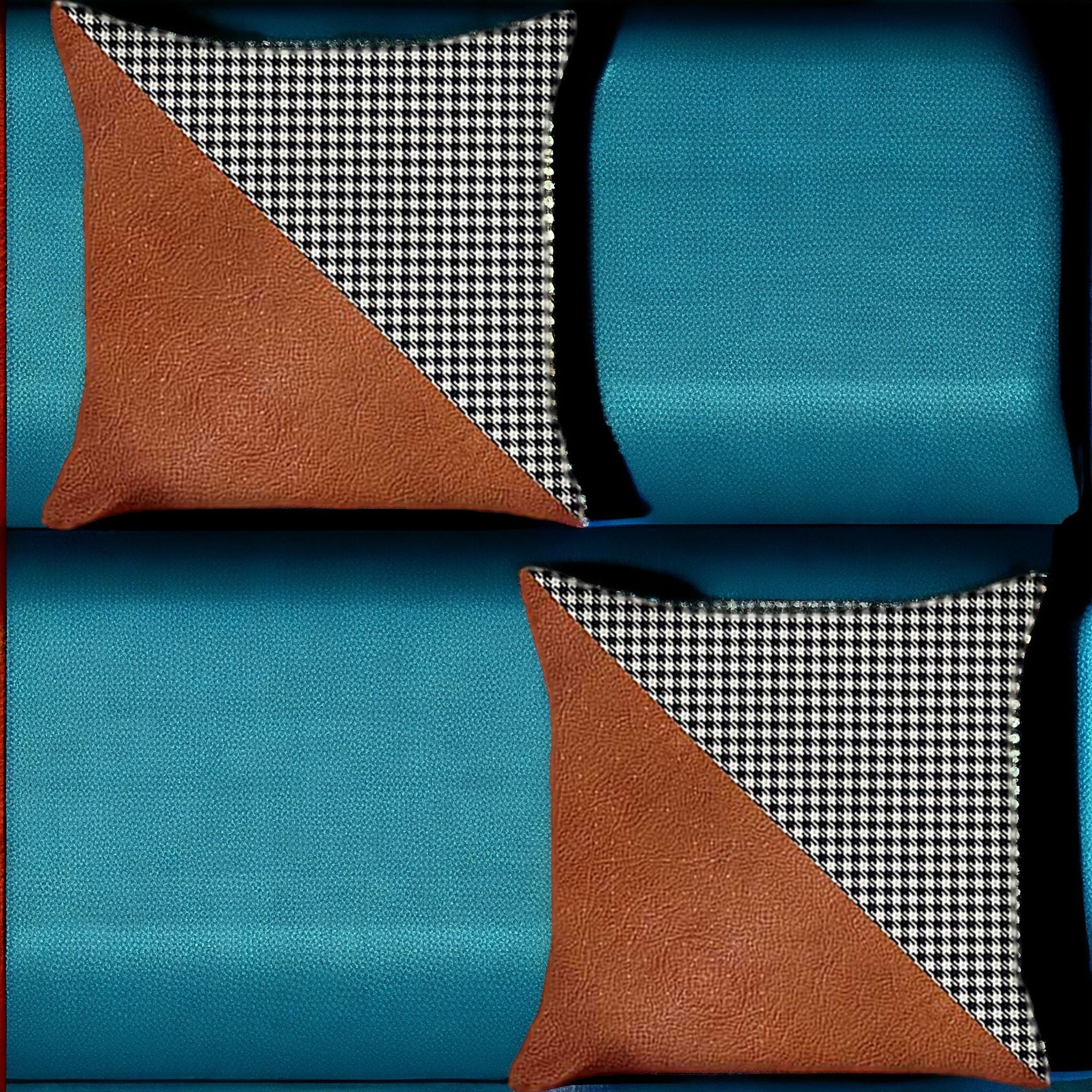 Set Of Two 18" X 18" Brown And Black Polyester Houndstooth Zippered Pillow