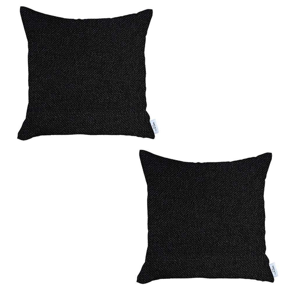 Set Of Two 18" X 18" Black Polyester Zippered Pillow