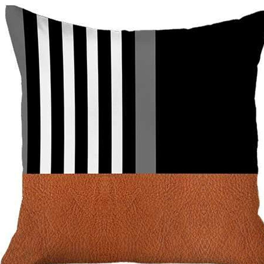 Set Of Two 18" X 18" Brown And Black Polyester Striped Zippered Pillow