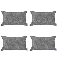 Set Of Four 20" X 12" Grey And Black Polyester Geometric Zippered Pillow