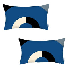 Set Of Two 20" X 12" Blue Gray White And Black Polyester Abstract Zippered Pillow