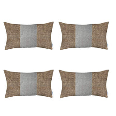 Set Of Four 20" X 12" Brown And Grey Polyester Geometric Zippered Pillow