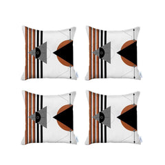 Set Of Four 18" X 18" Gray White Black And Red Polyester Abstract Zippered Pillow