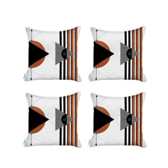 Set Of Four 18" X 18" Gray White Black And Red Polyester Abstract Zippered Pillow