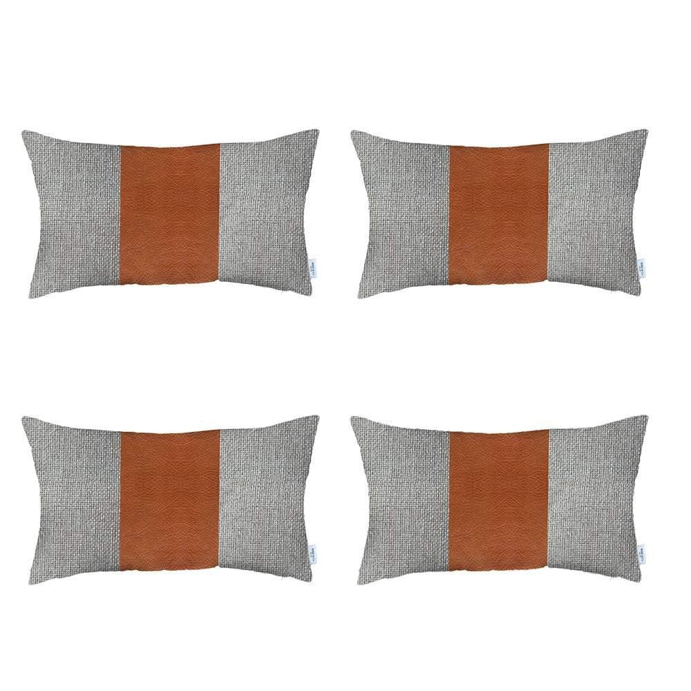 Set Of Four 20" X 12" Grey And Brown Polyester Geometric Zippered Pillow