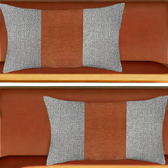 Set Of Two 20" X 12" Grey And Brown Polyester Geometric Zippered Pillow