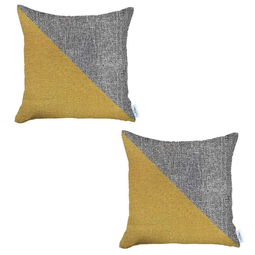 Set Of Two 18" X 18" Grey And Yellow Polyester Geometric Zippered Pillow