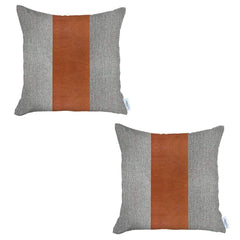 Set Of Two 18" X 18" Grey And Brown Polyester Geometric Zippered Pillow