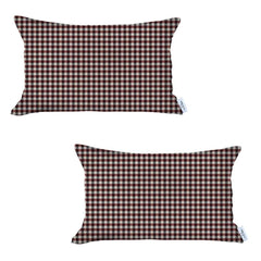 Set Of Two 20" X 12" Red Polyester Houndstooth Zippered Pillow