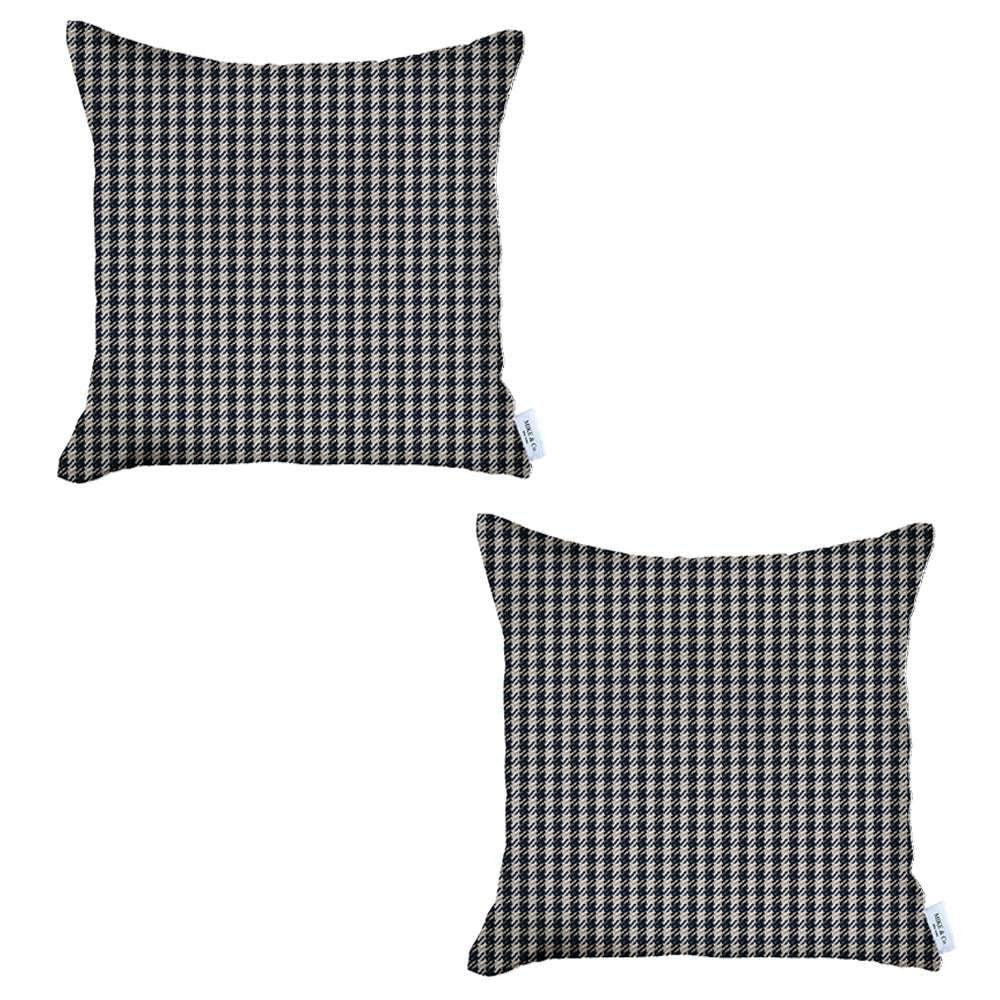 Set Of Two 18" X 18" Black Polyester Houndstooth Zippered Pillow