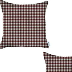 Set Of Two 18" X 18" Red Polyester Houndstooth Zippered Pillow