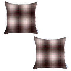 Set Of Two 18" X 18" Red Polyester Houndstooth Zippered Pillow