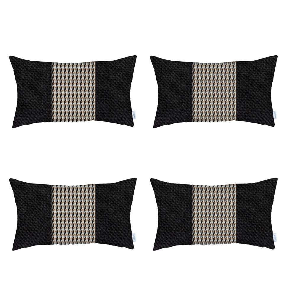 Set Of Four 20" X 12" Black And Brown Polyester Houndstooth Zippered Pillow