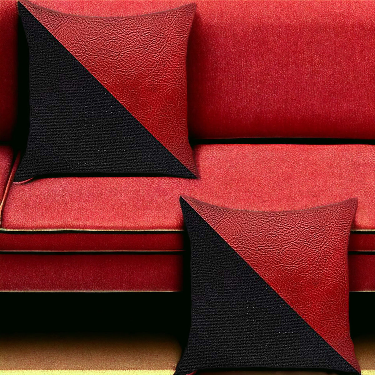 Set Of Two 18" X 18" Black And Red Polyester Geometric Zippered Pillow