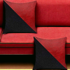 Set Of Two 18" X 18" Black And Red Polyester Geometric Zippered Pillow