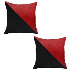 Set Of Two 18" X 18" Black And Red Polyester Geometric Zippered Pillow