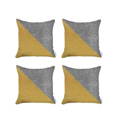 Set Of Four 18" X 18" Grey And Yellow Polyester Geometric Zippered Pillow