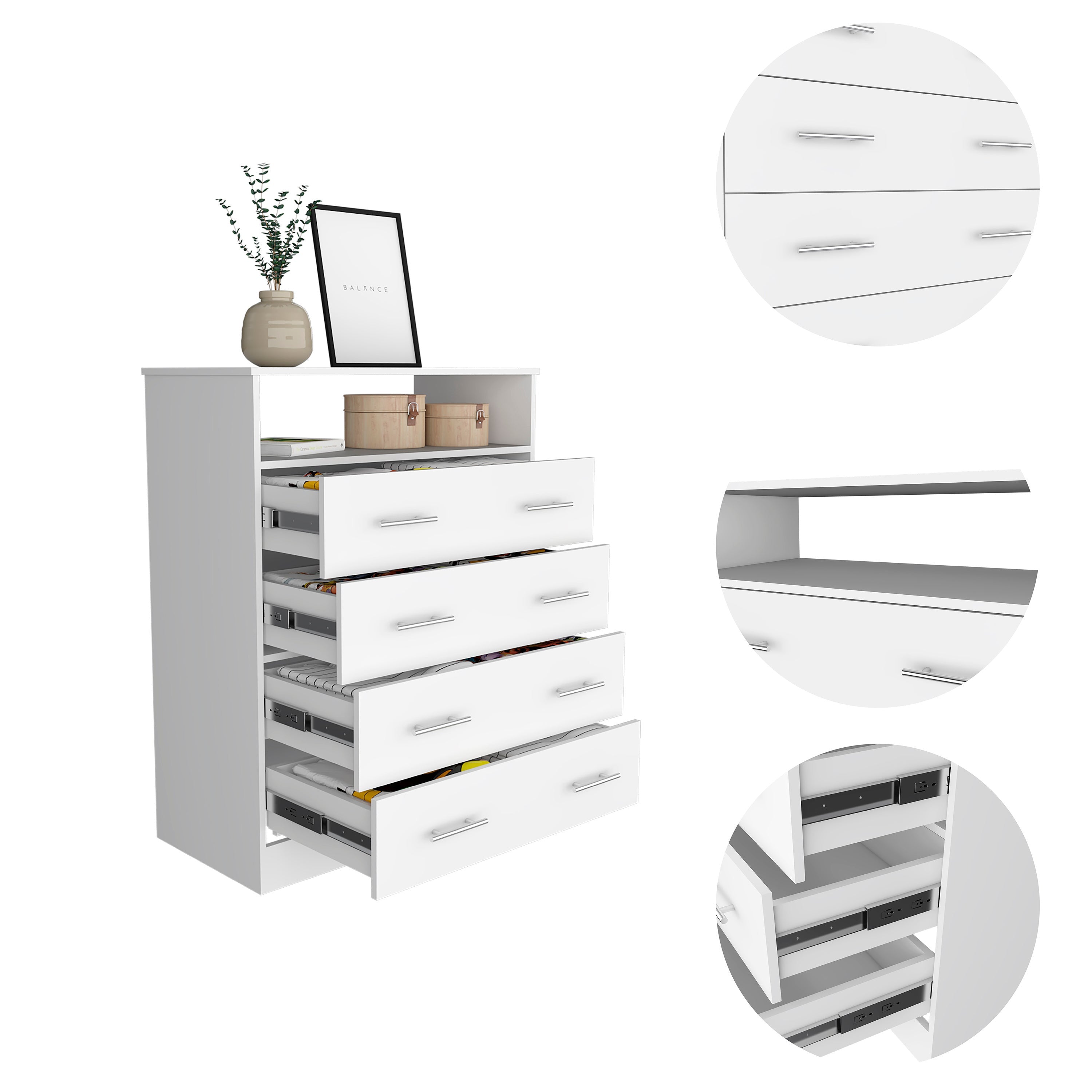 33" White Four Drawer Dresser